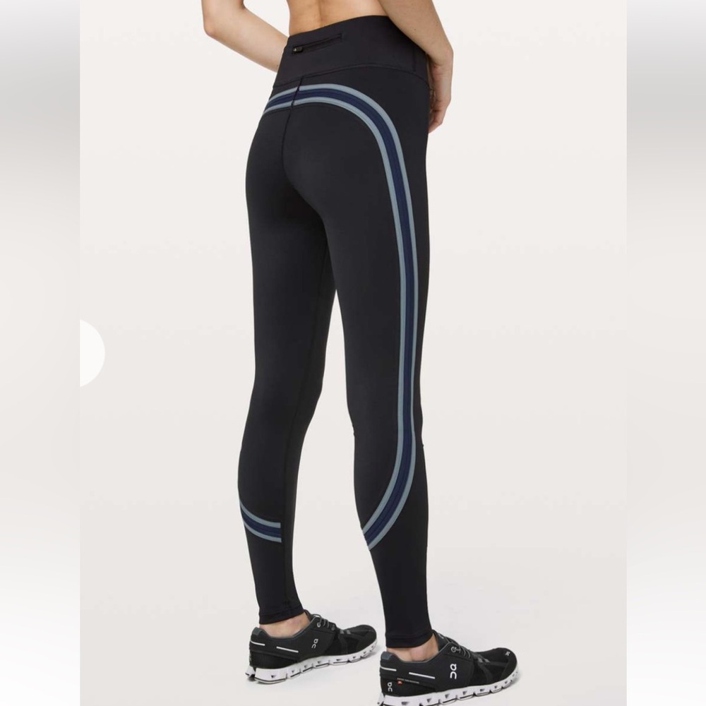 Lululemon Run Crew Tight Leggings Black and Steam Blue Size 14.